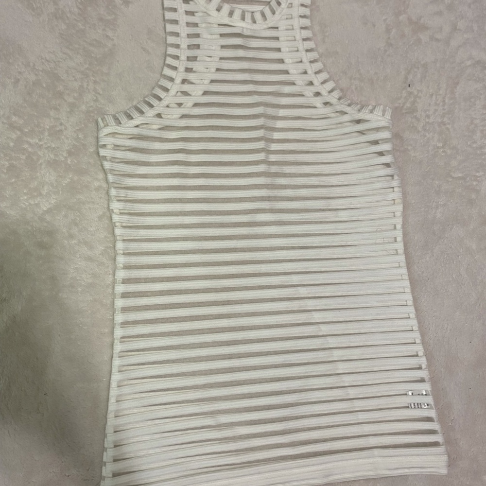 Nasty Gal White Sheer Mesh Stripe Top